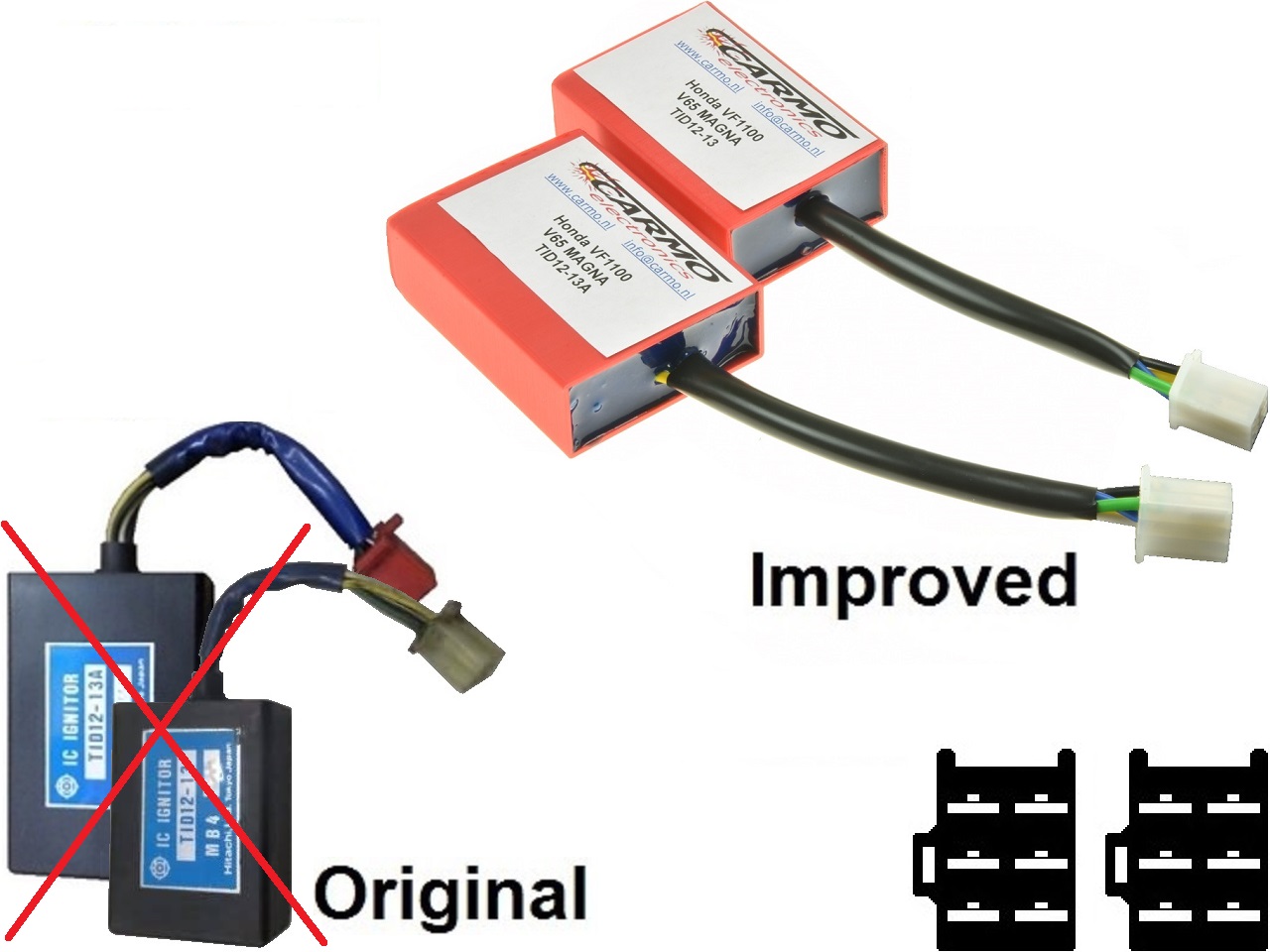 Honda VF1100 V65 Magna igniter ignition module CDI TCI Box (MB4, TID12-13, TID12-13A) 2x