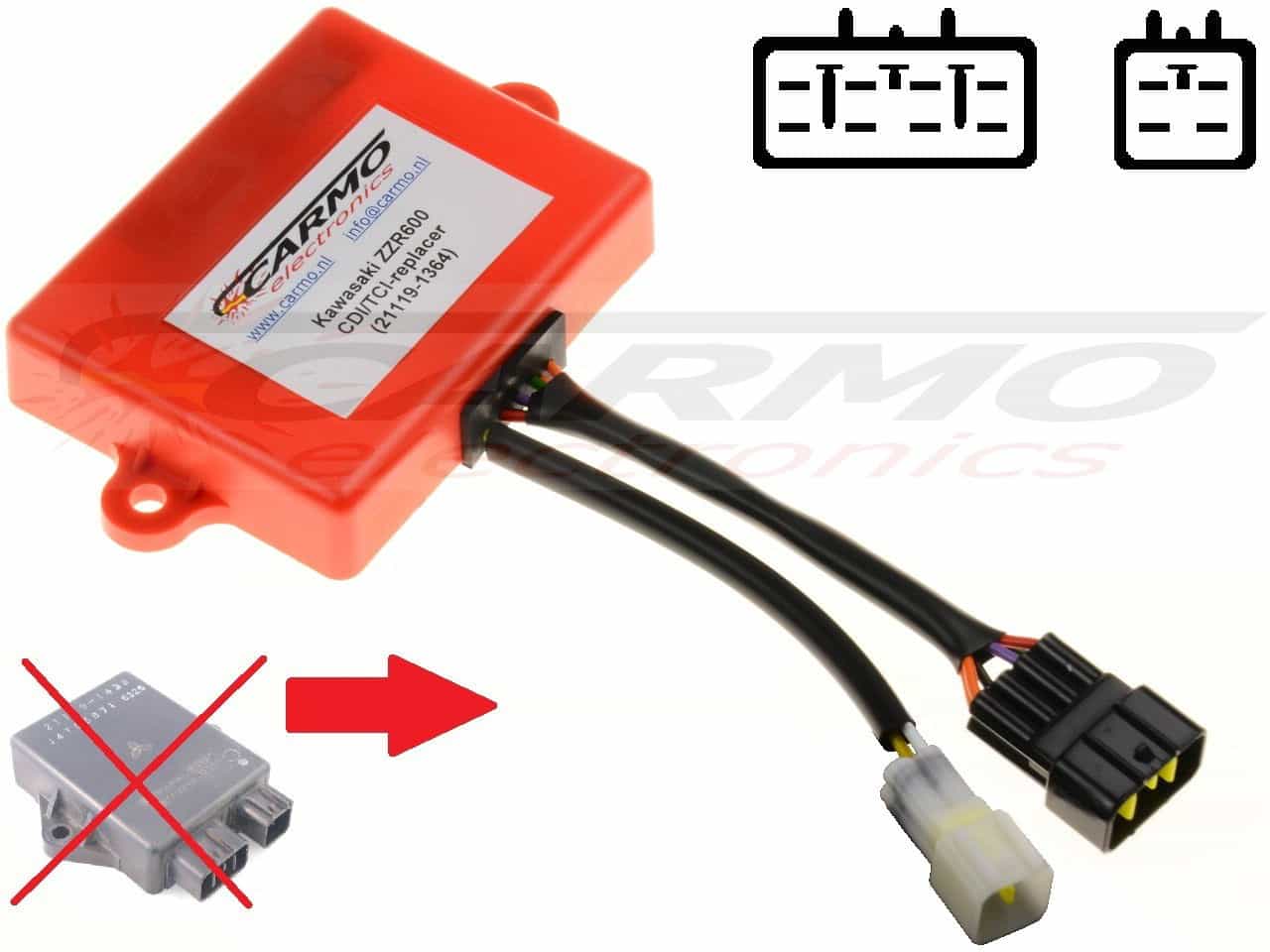 Kawasaki ZZR600 Ninja ZX600 ZX6E igniter ignition module CDI TCI Box (21119-1364, J4T04271) - Click Image to Close